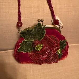 Velvet Floral Beaded Clutch